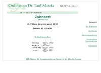 Website von Facharzt Für Zahn-, Mund- und Kieferheilkunde Dr. Med. Univ. Paul Matzka