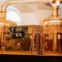 Blick auf die kupfernen Sudkessel der Hausbrauerei Wieden Bräu in Wien – das Herzstück für unfiltriertes Natur-Bier in unserem gemütlichen Brauhaus.