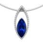 Weißgold-Anhänger mit marquiseförmigem blauem Saphir, umlaufendem Diamant-Pavé und zartem Reif; handgefertigter Unikatschmuck vom Juwelier Schwingenschrot in Wien 1150.
