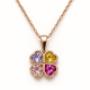 Roségold-Kleeblatt-Anhänger mit vier herzförmigen, facettierten Farb-Saphiren (lila, gelb, rosa, pink) an feiner Kette; Glücks-Schmuck & Geschenkidee vom Juwelier Schwingenschrot, Wien.